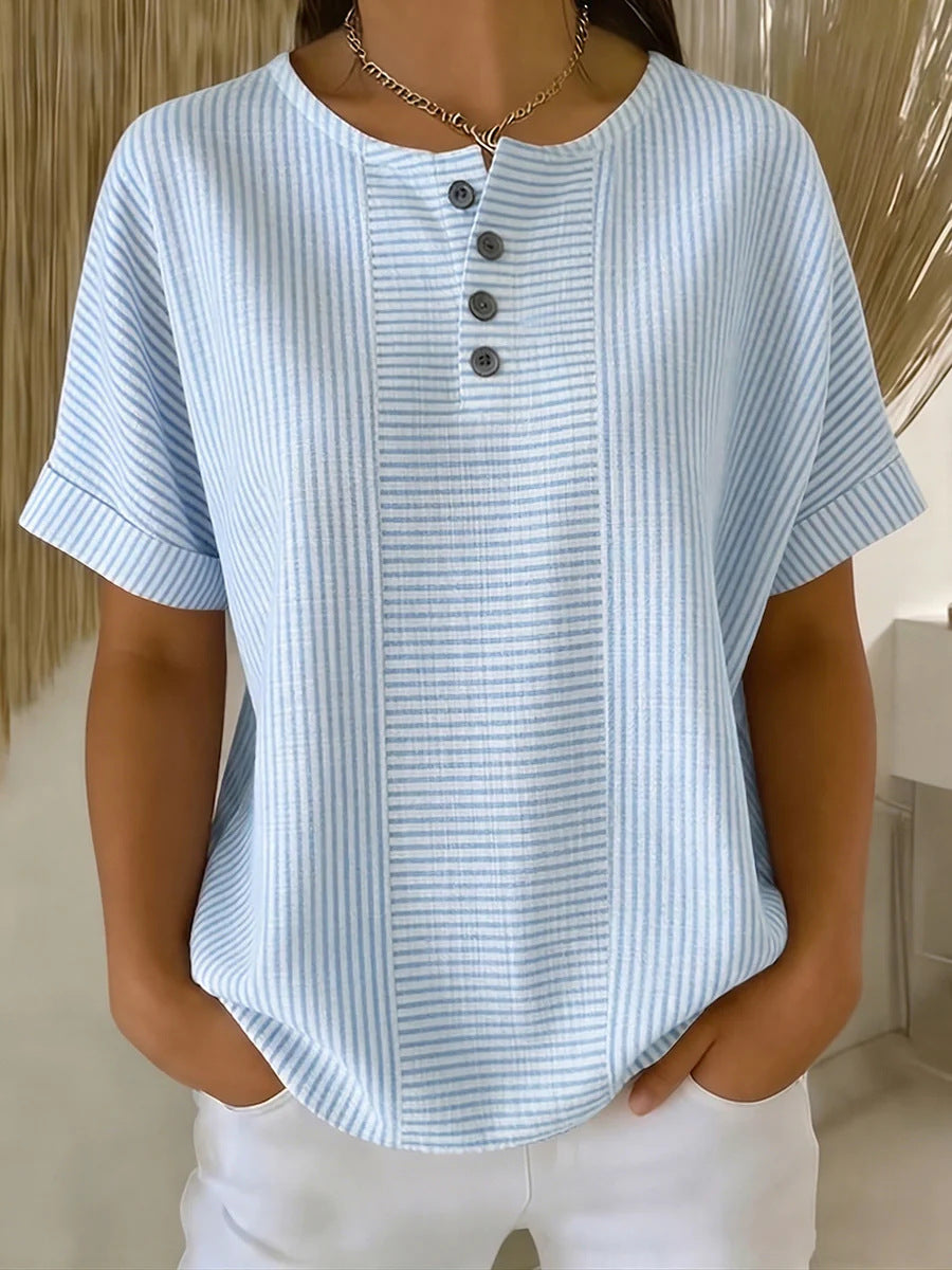 Artistic Cut Striped Cotton-linen Shirt Blouse