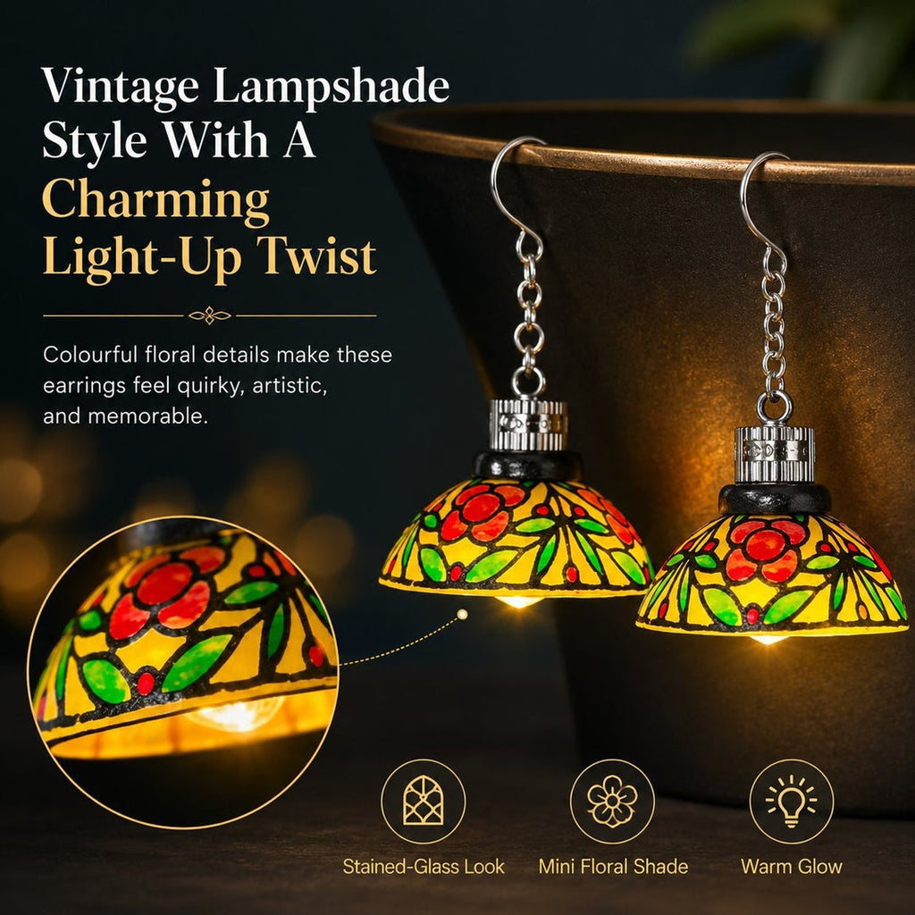 Floral lampshade detail and warm LED glow