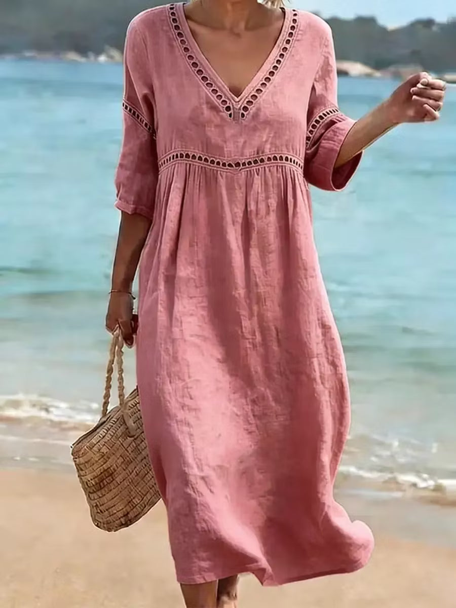 Women's V-Neck Floral & Print Midi Dress