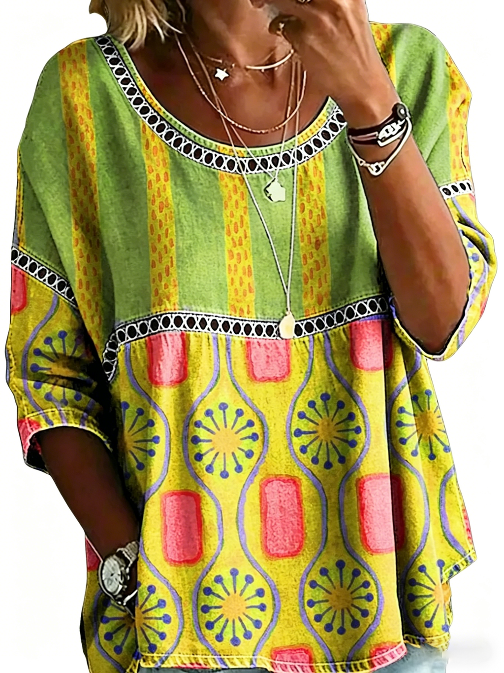 Abstract Print Linen Top | Women's Casual Loose Blouse