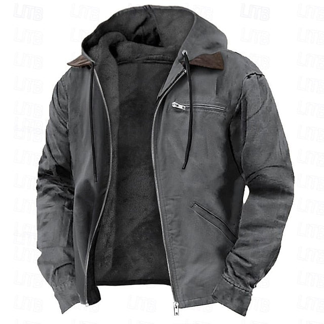 Men's Hoodie Full Zip Hoodie Sherpa Linend Army Green Blue Brown Gray Hooded Plain Pocket Sports & Outdoor Daily Holiday Vintage Streetwear Casual Fall & Winter Clothing Apparel Hoodies Sweatshirts