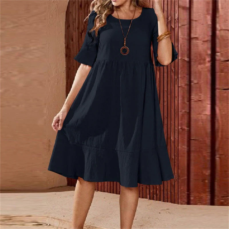 Women's Linen Ruffle Hem Midi Dress