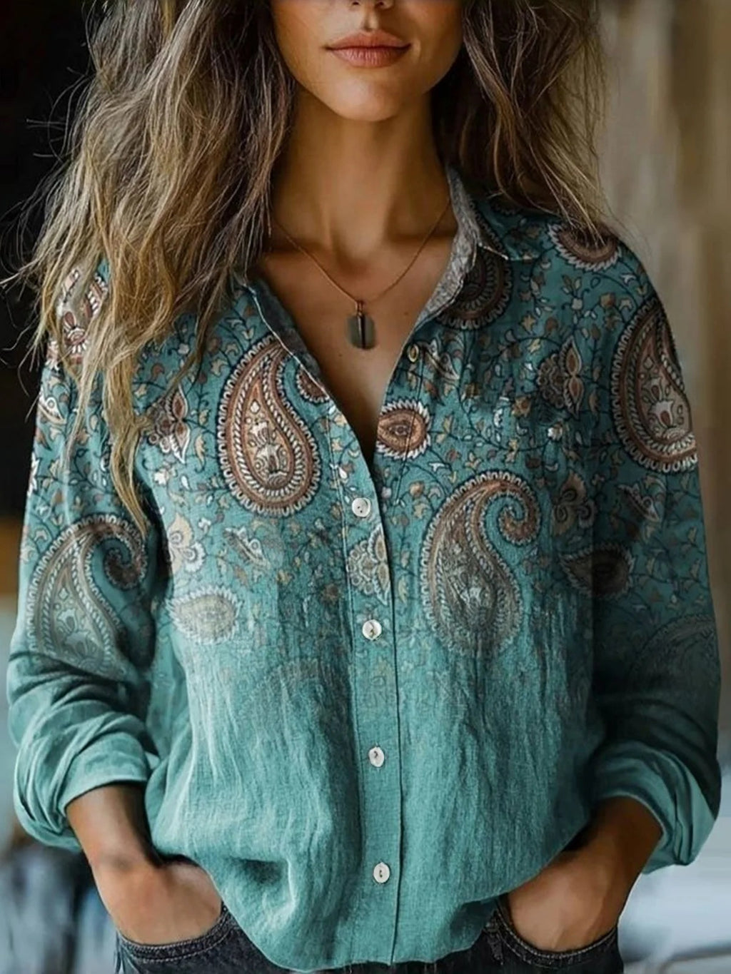Retro Printed Long-sleeved Casual Shirt