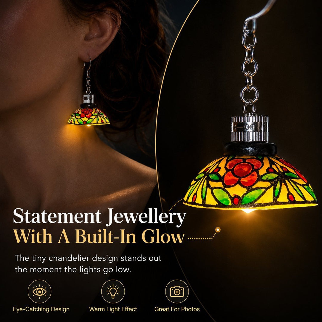 Floral mini chandelier earring glowing while worn