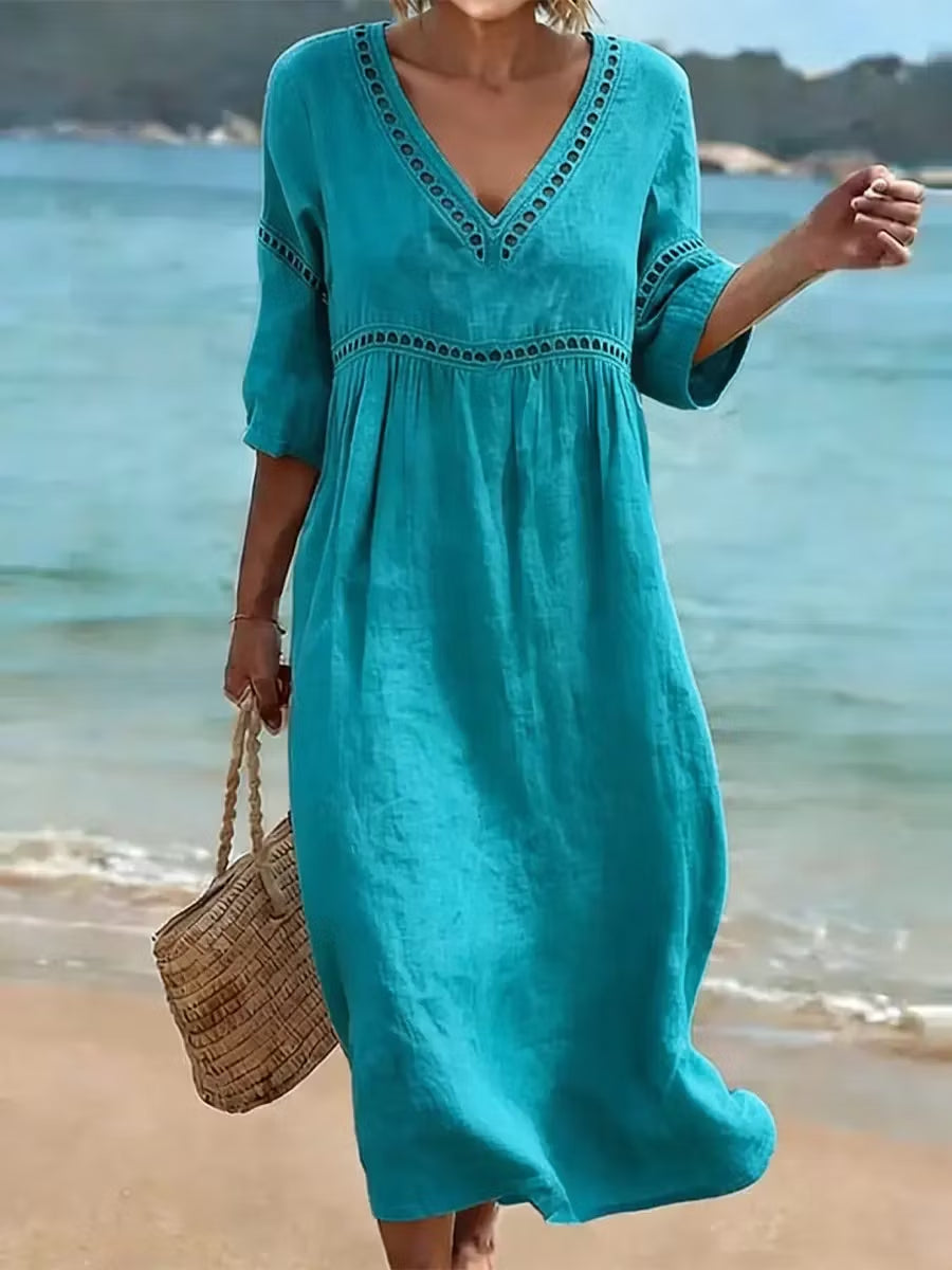 Women's V-Neck Floral & Print Midi Dress