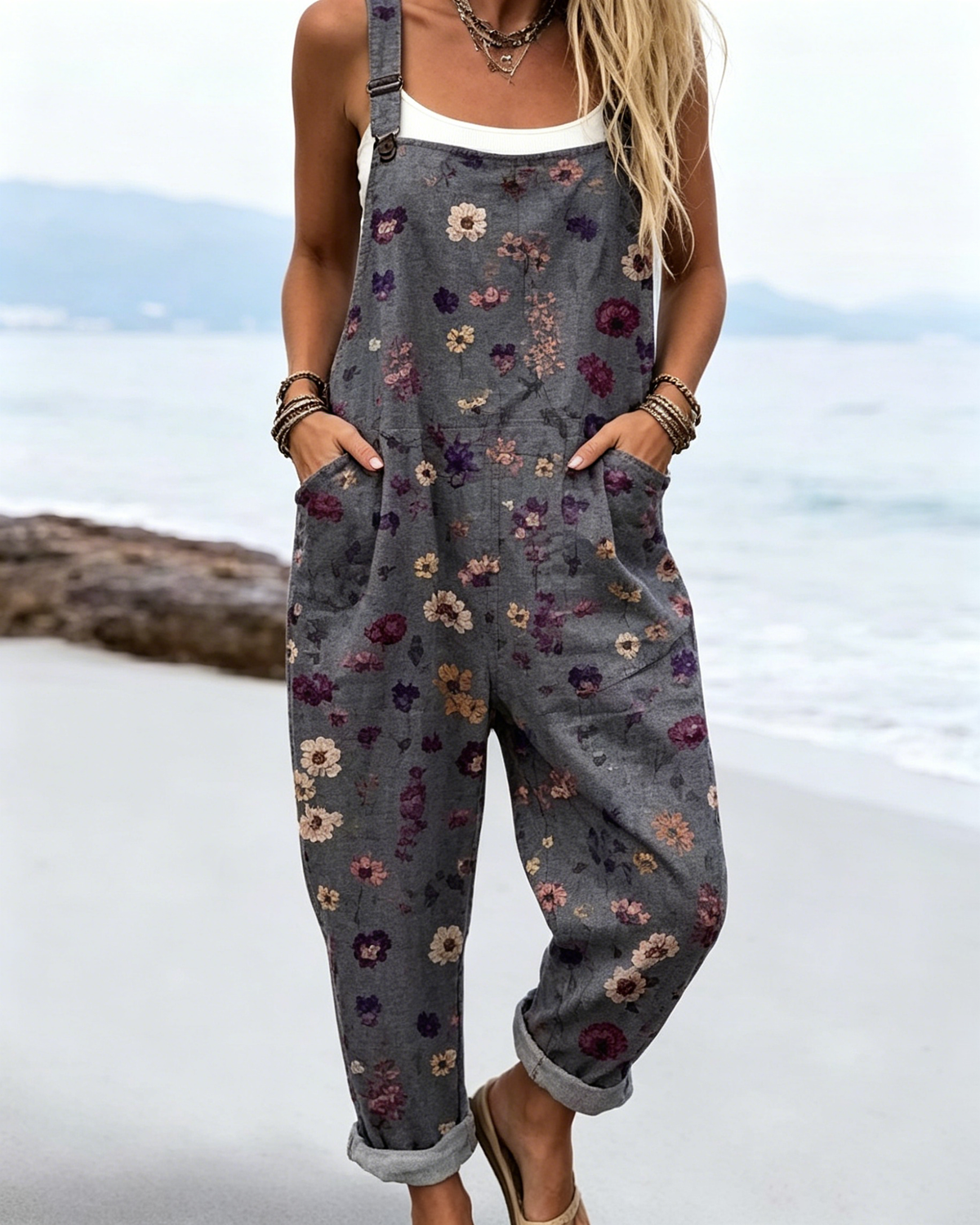 Printed Loose Overalls | Women's Casual Sleeveless Jumpsuit