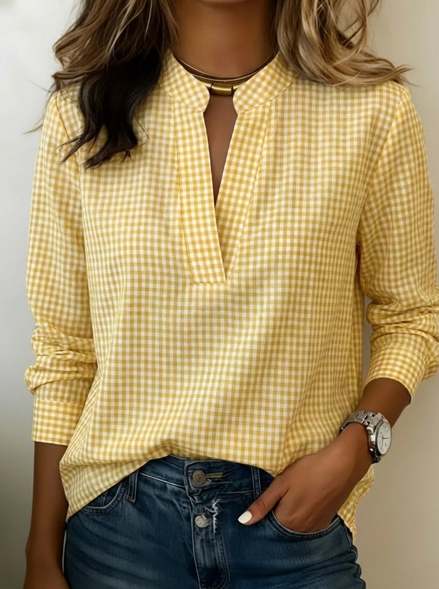 Today 50% Off🔥Women’s Classic Gingham Split V-Neck Blouse