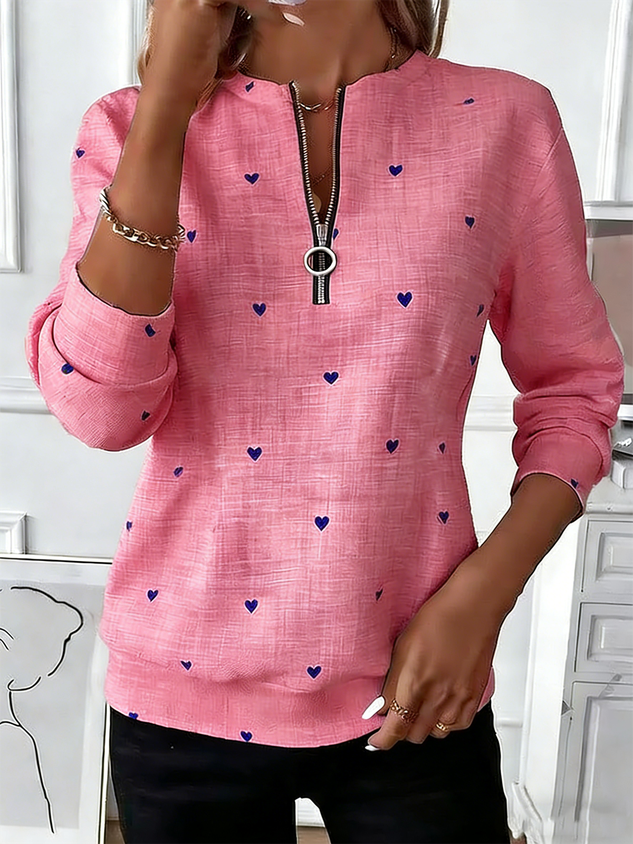 Heart/Cordate Crew Neck Loose Casual Sweatshirt