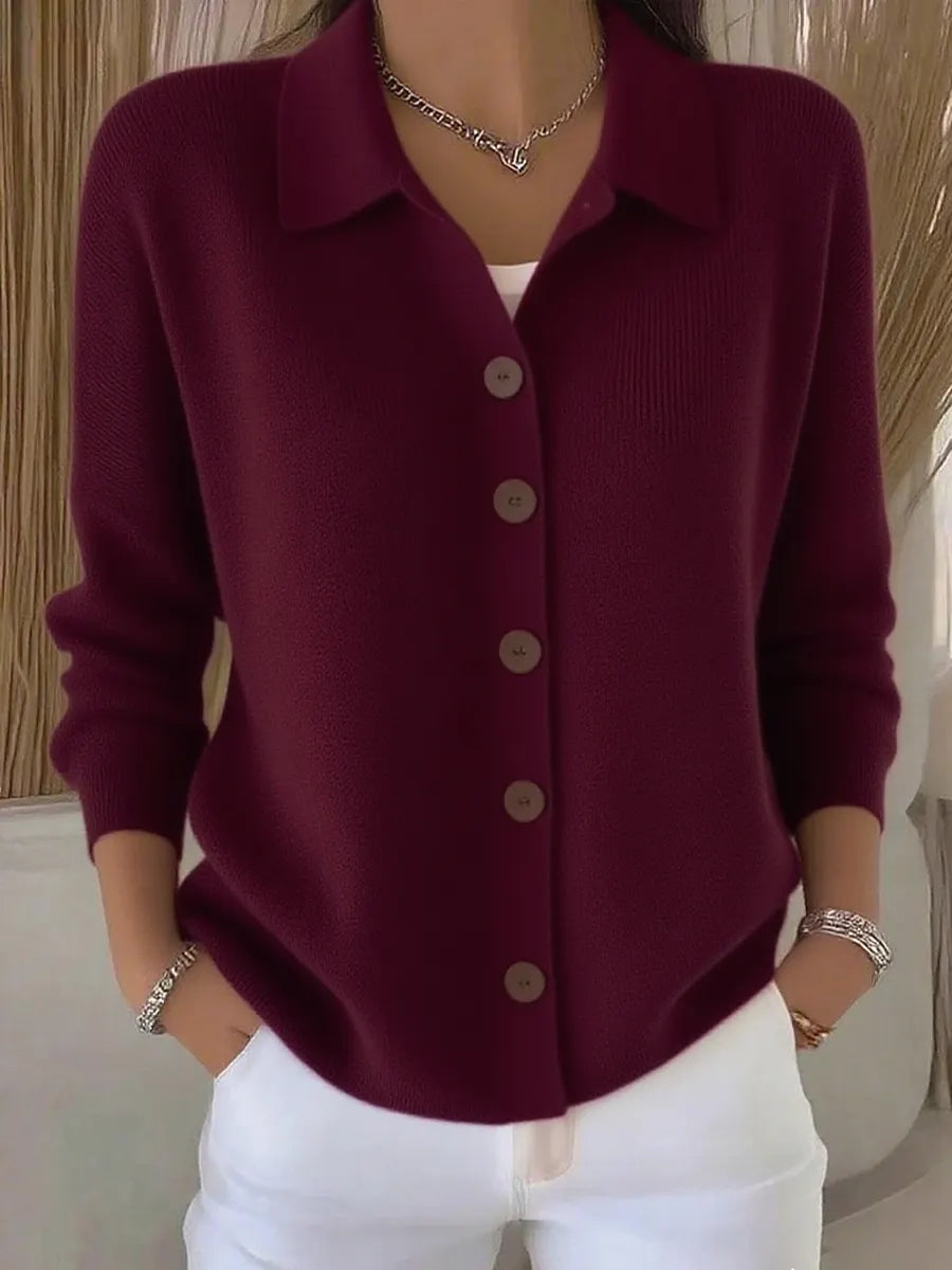 Women's Lapel Button Knitted Cardigan Sweater