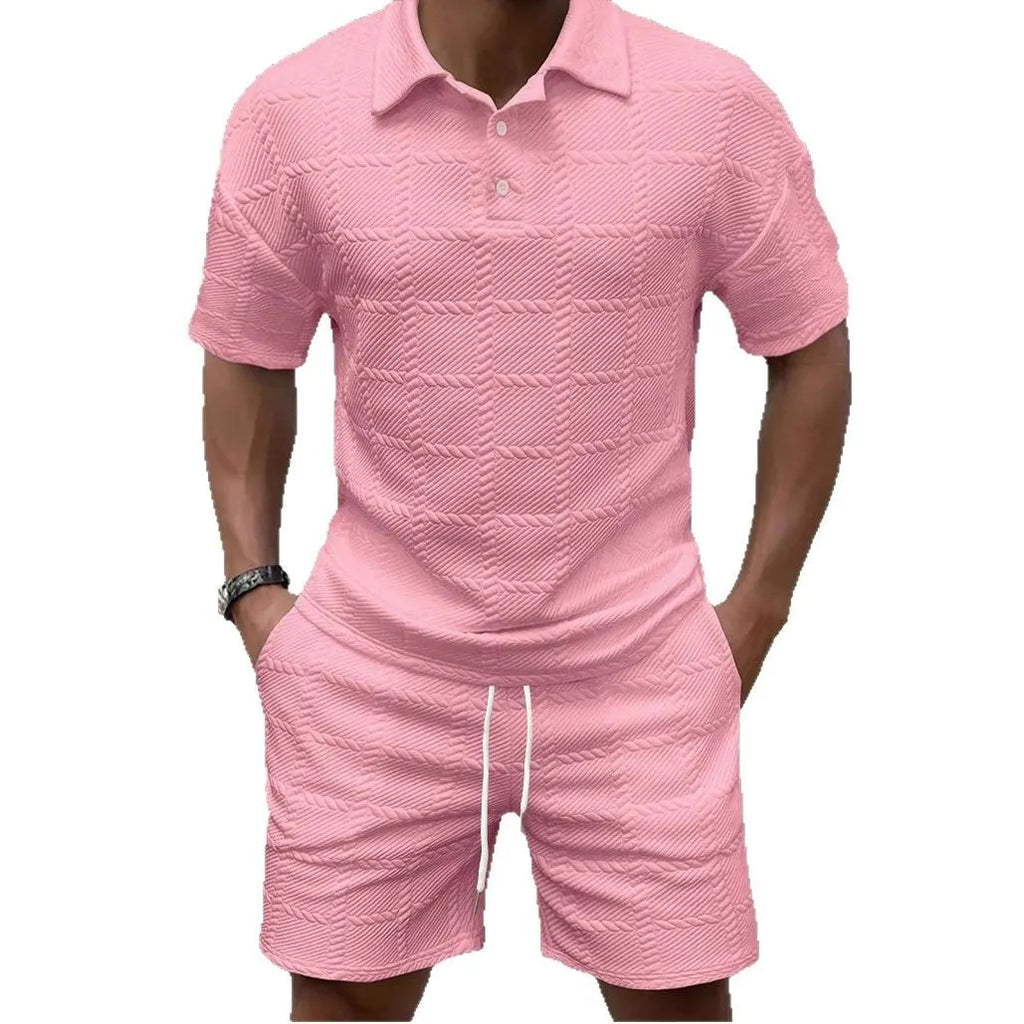 Men Textured Jacquard 2 Piece Matching Set