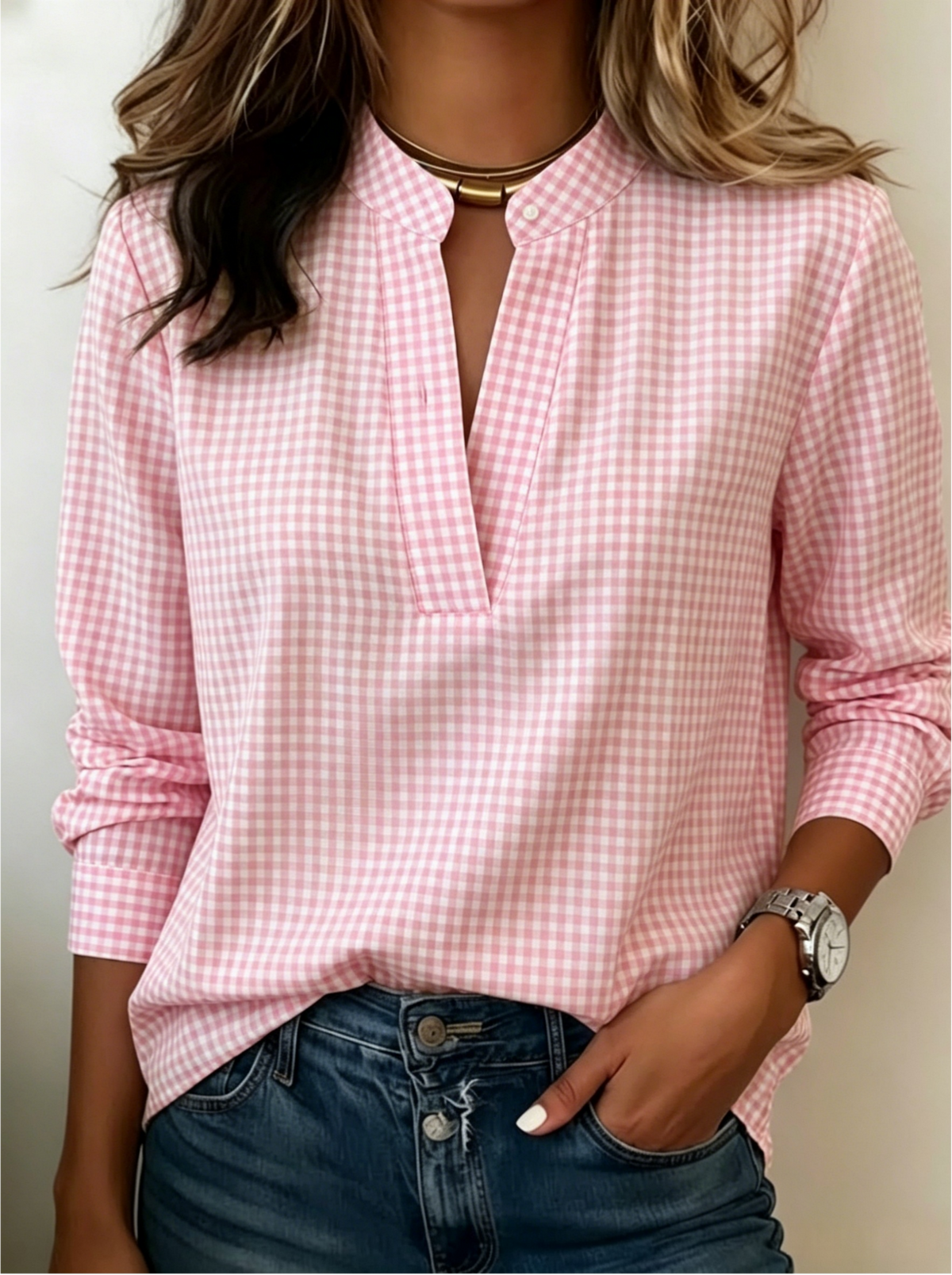 Today 50% Off🔥Women’s Classic Gingham Split V-Neck Blouse