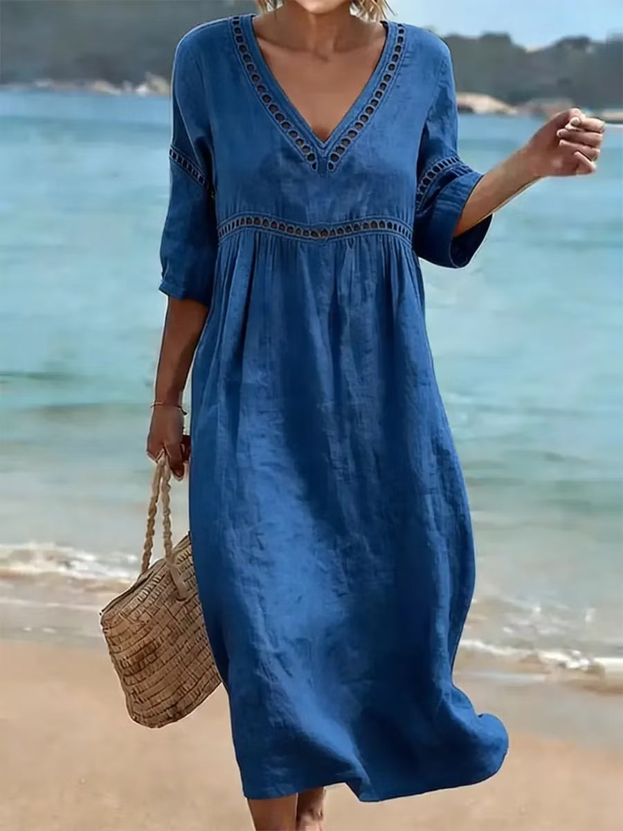 Women's V-Neck Floral & Print Midi Dress