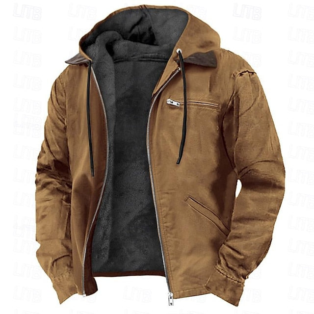 Men's Hoodie Full Zip Hoodie Sherpa Linend Army Green Blue Brown Gray Hooded Plain Pocket Sports & Outdoor Daily Holiday Vintage Streetwear Casual Fall & Winter Clothing Apparel Hoodies Sweatshirts