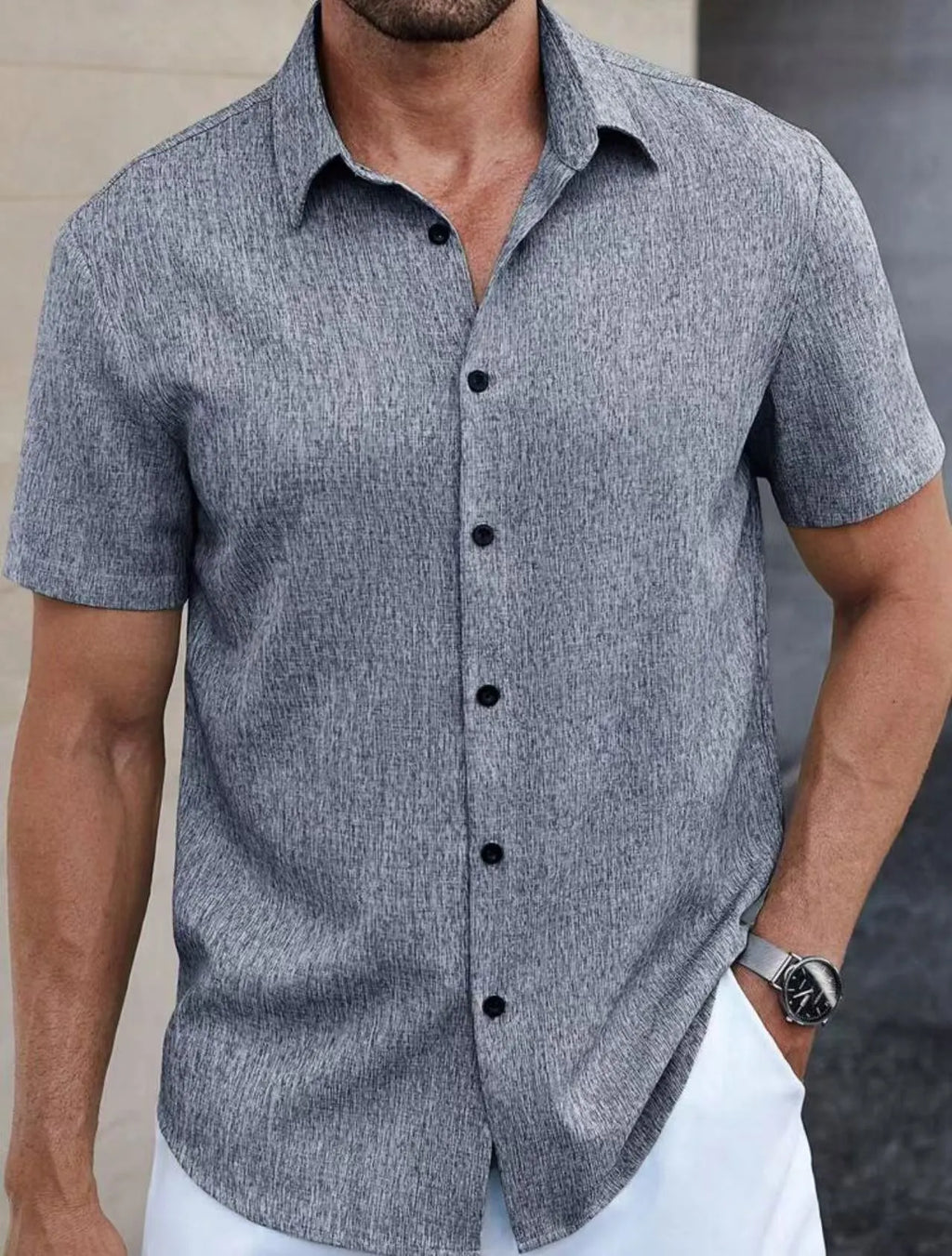 Men's Cotton Linen Lapel Short Sleeve Shirt