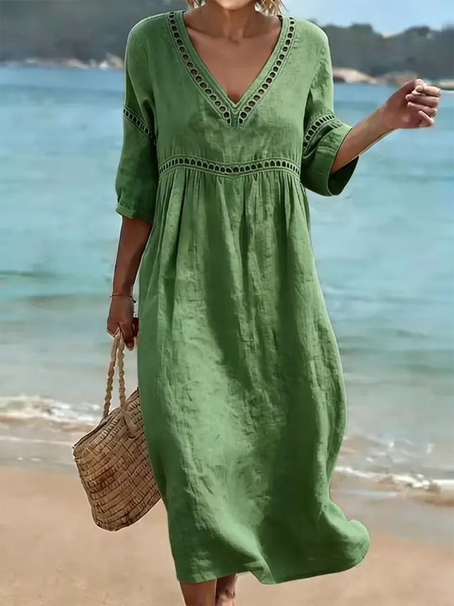 Women's V-Neck Floral & Print Midi Dress