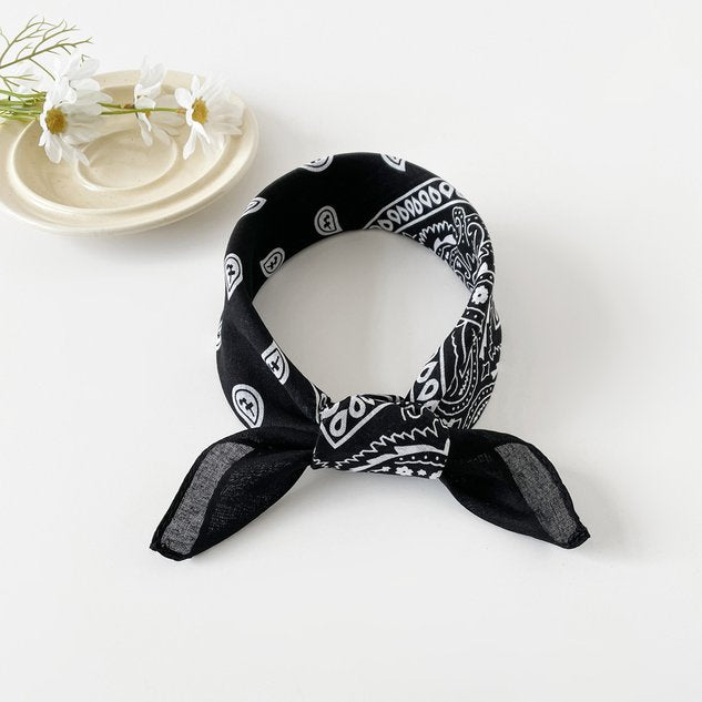 European and American hip-hop silk scarf for women 50cm cotton and linen small square scarf new style niche personality cashew print headscarf waist scarf