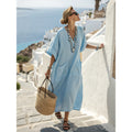 Women's V-Neck Linen-Blend Kaftan Dress
