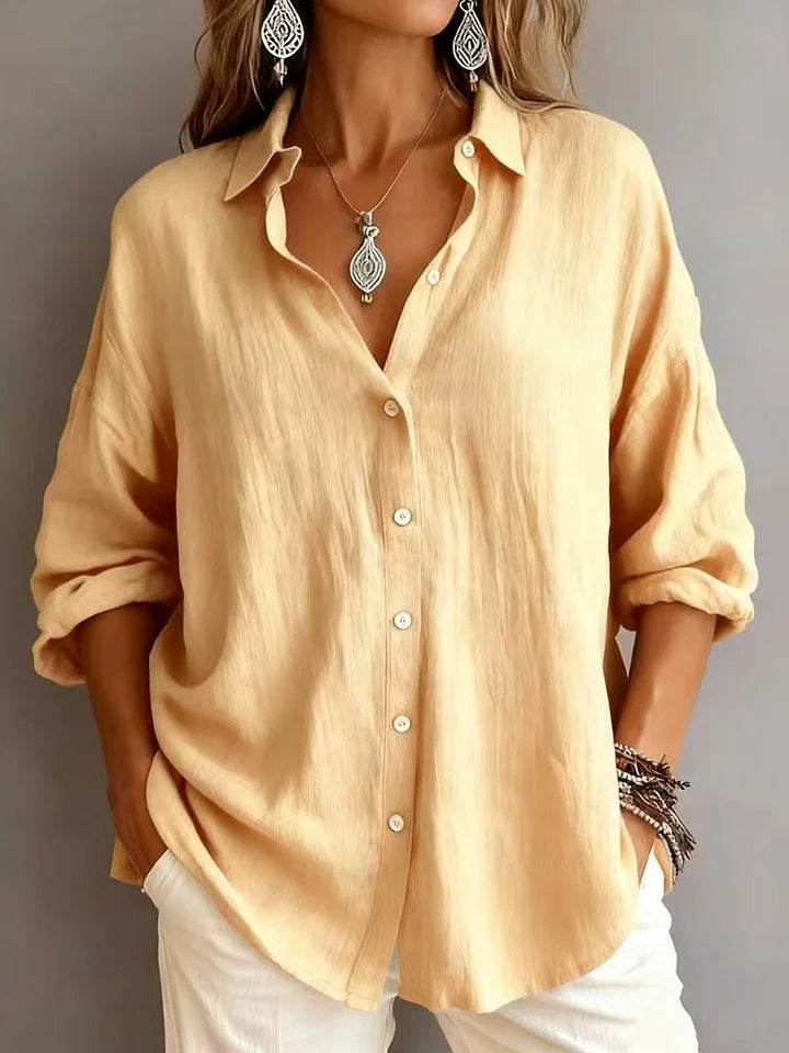 Women's Solid Color Linen Textured Shirt