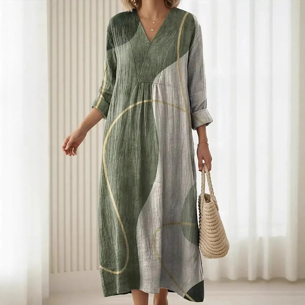 Women's Boho Floral Print Linen Maxi Dress
