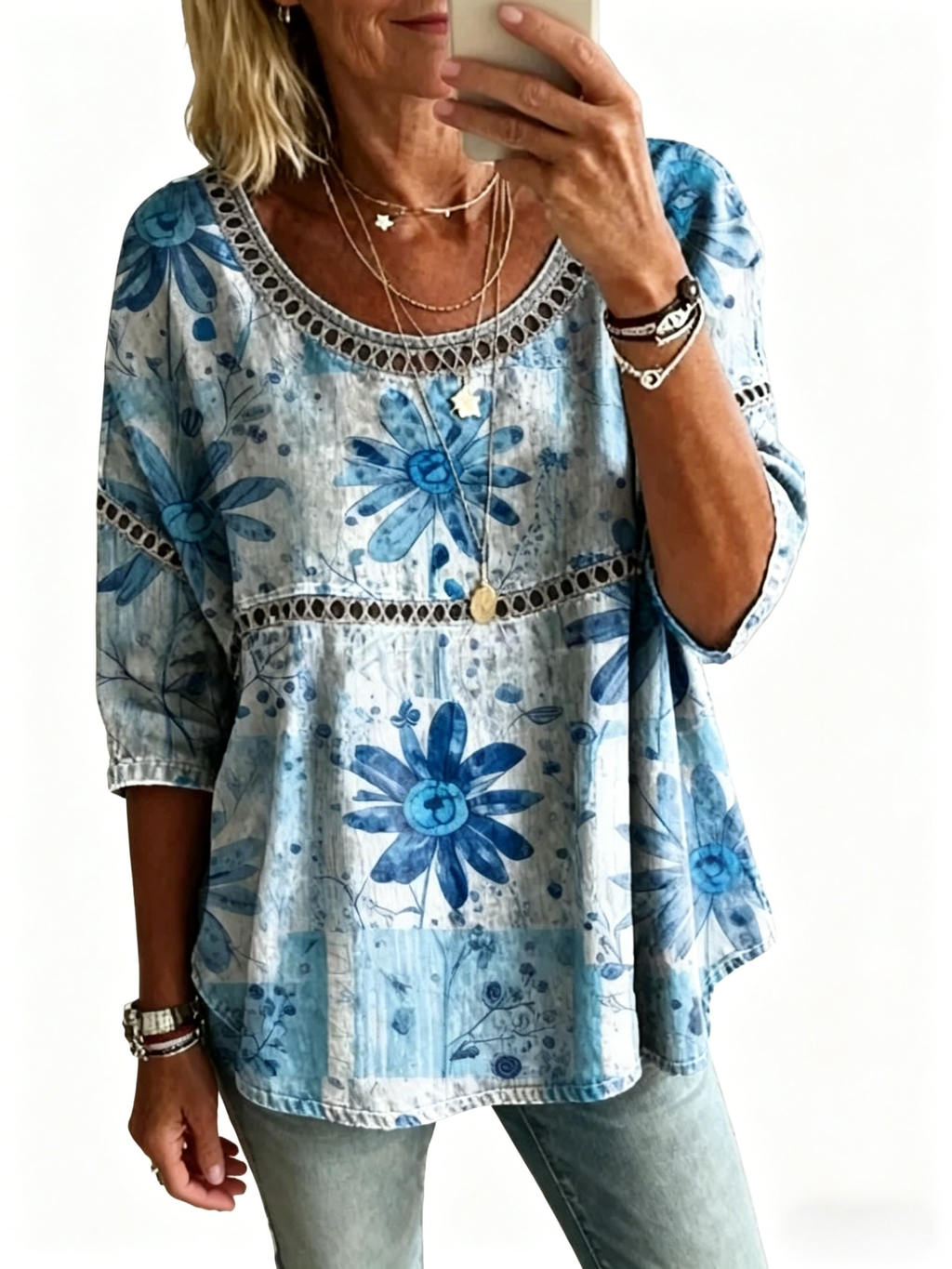 Abstract Print Linen Top | Women's Casual Loose Blouse