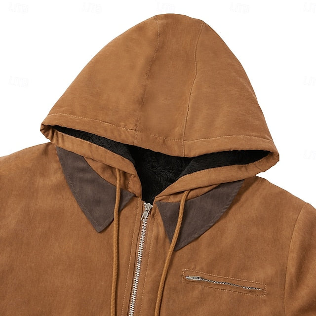 Men's Hoodie Full Zip Hoodie Sherpa Linend Army Green Blue Brown Gray Hooded Plain Pocket Sports & Outdoor Daily Holiday Vintage Streetwear Casual Fall & Winter Clothing Apparel Hoodies Sweatshirts