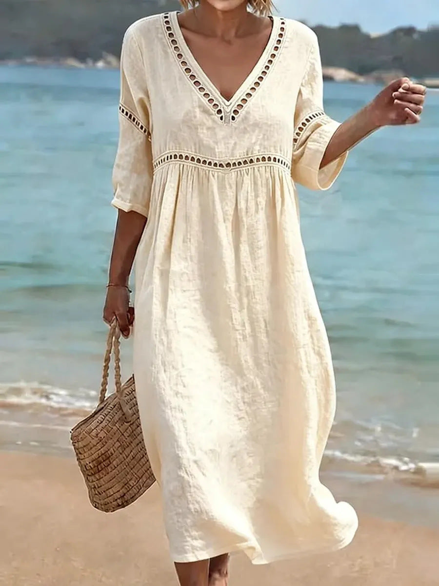 Women's V-Neck Floral & Print Midi Dress