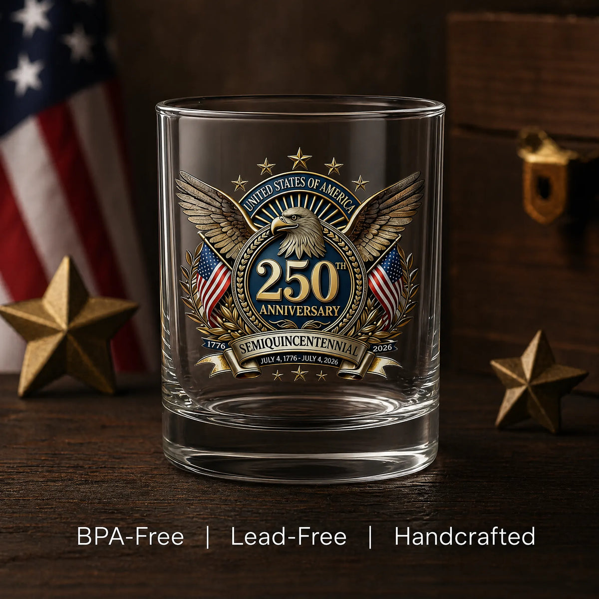 250th Anniversary American Patriotic Whiskey Glass 1776-2026
