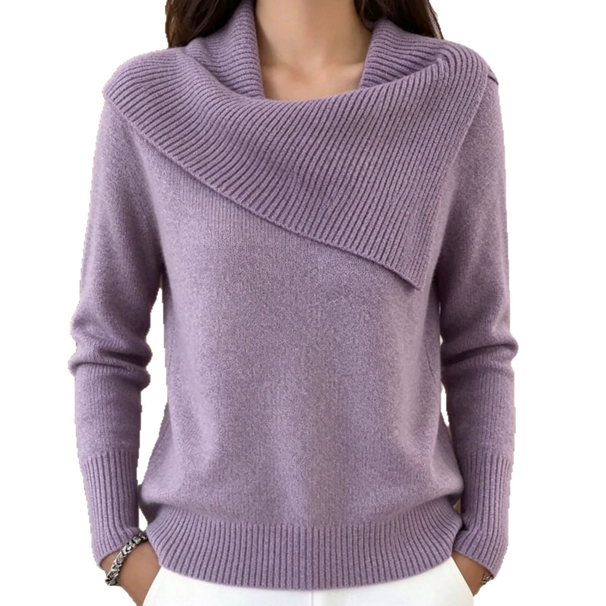 Women's Asymmetric Wide-Collar Knit Sweater