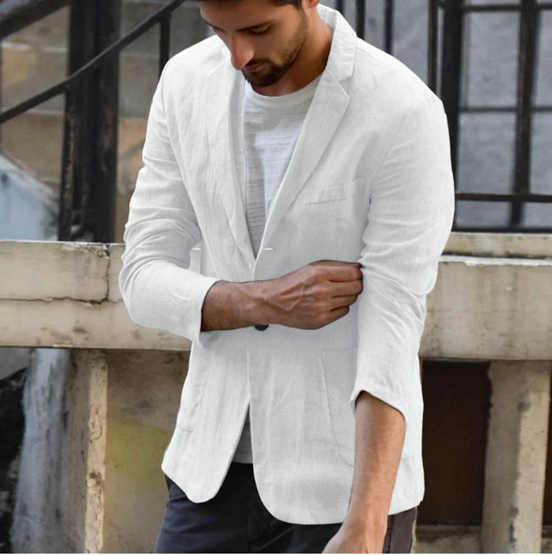 Slim suit jacket in cotton and linen