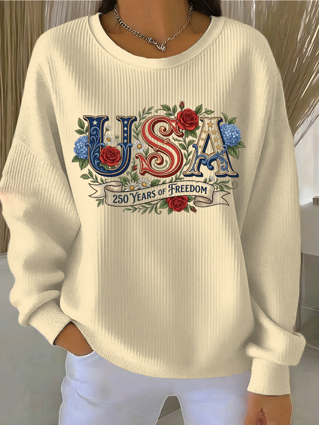 Loose Others Text Letters Casual Sweatshirt