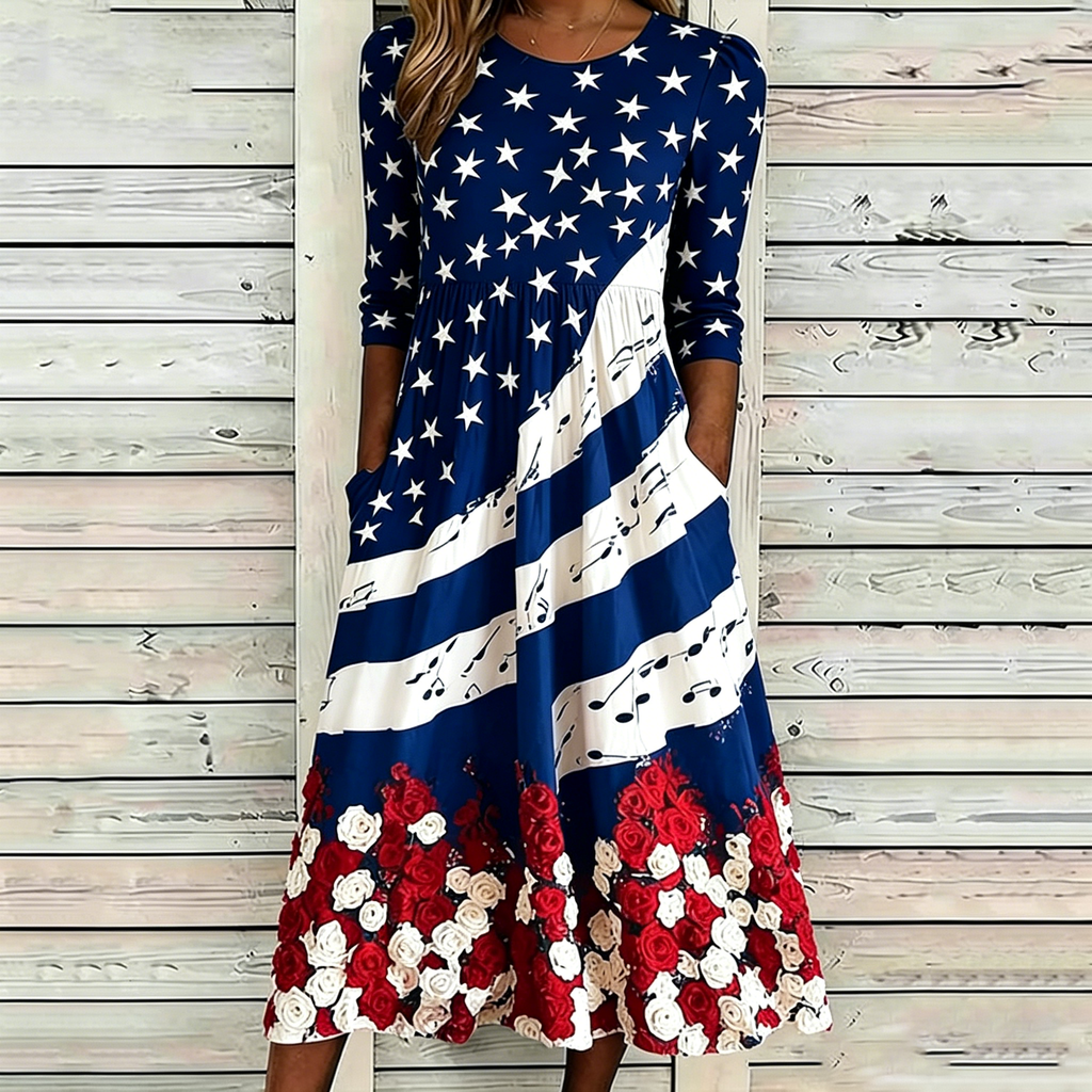 Women's Vintage Floral Flag Art Print Dress