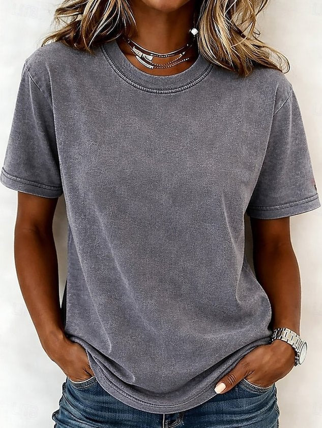 Women's 100% Cotton T Shirt Shirt Vintage Washed Tops Tee Top