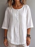 New Arrivals 🔥 Women's Round-Neck Pleated Shirt with 3/4 Sleeves
