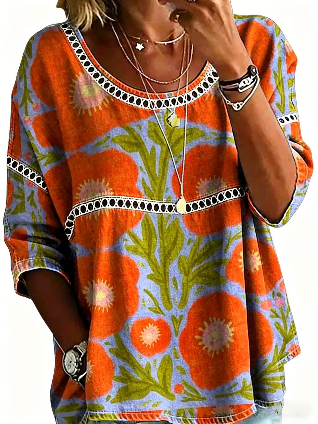 Abstract Print Linen Top | Women's Casual Loose Blouse