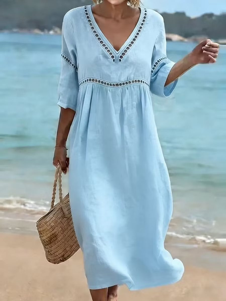 Women's V-Neck Floral & Print Midi Dress