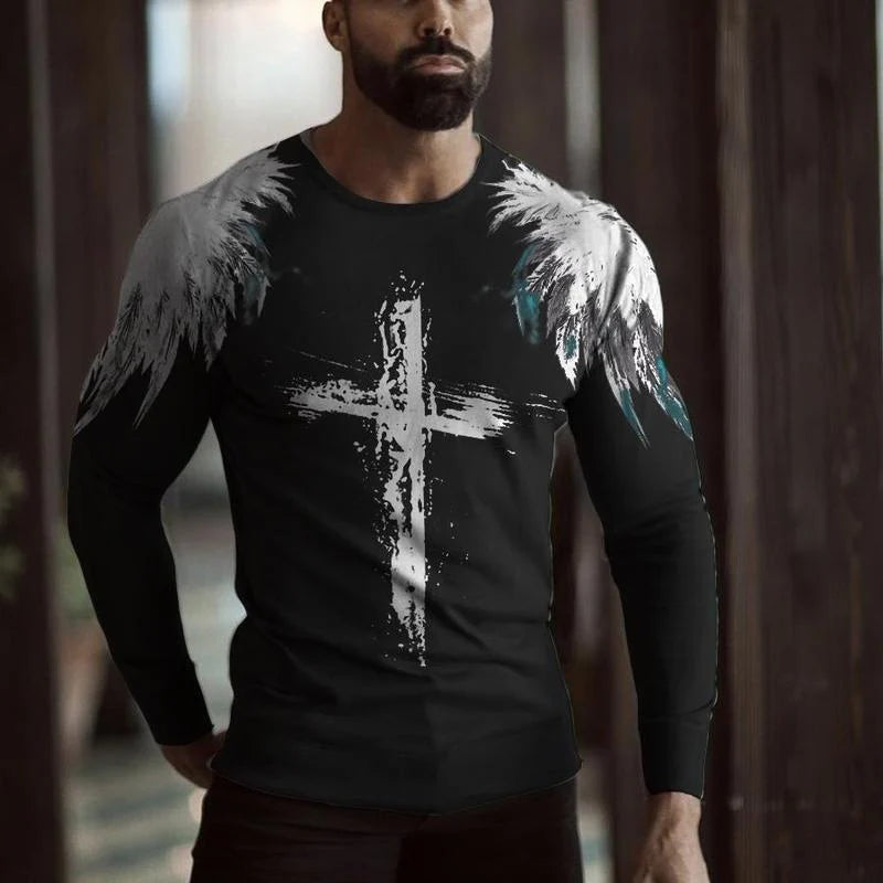 Men's Art Print Long Sleeve Casual T-Shirt