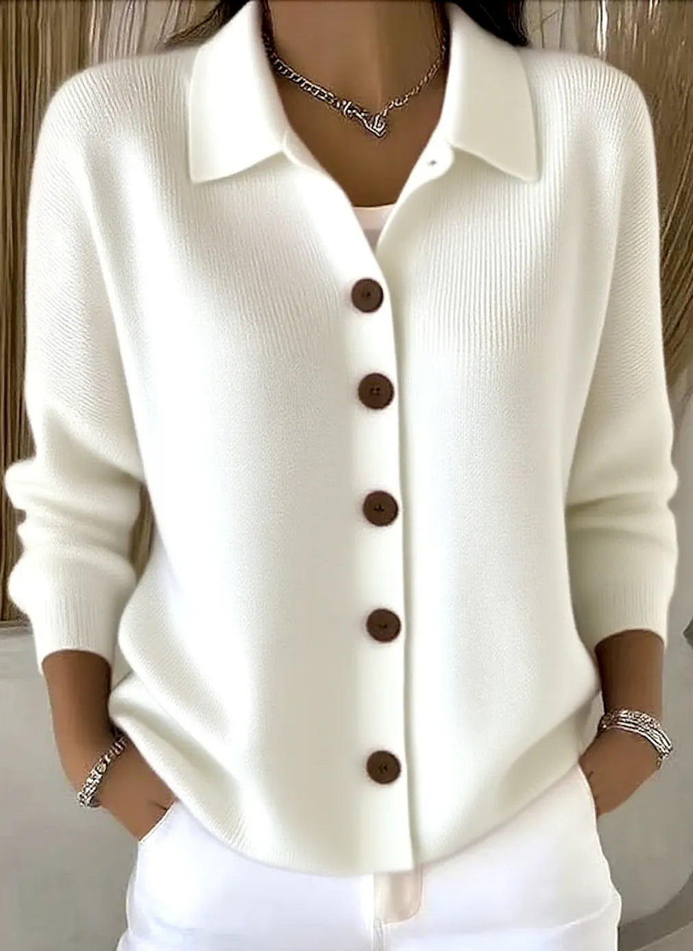 Women's Lapel Button Knitted Cardigan Sweater