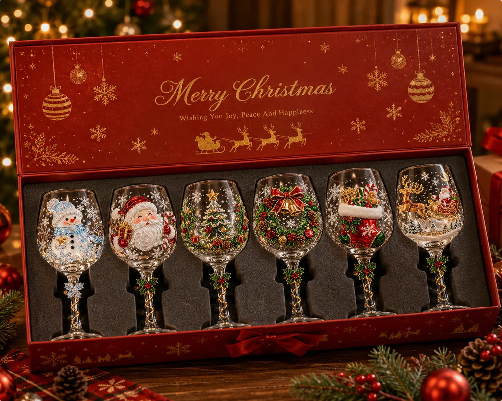 Christmas 3D Wine Glass Collection Gift Box Set