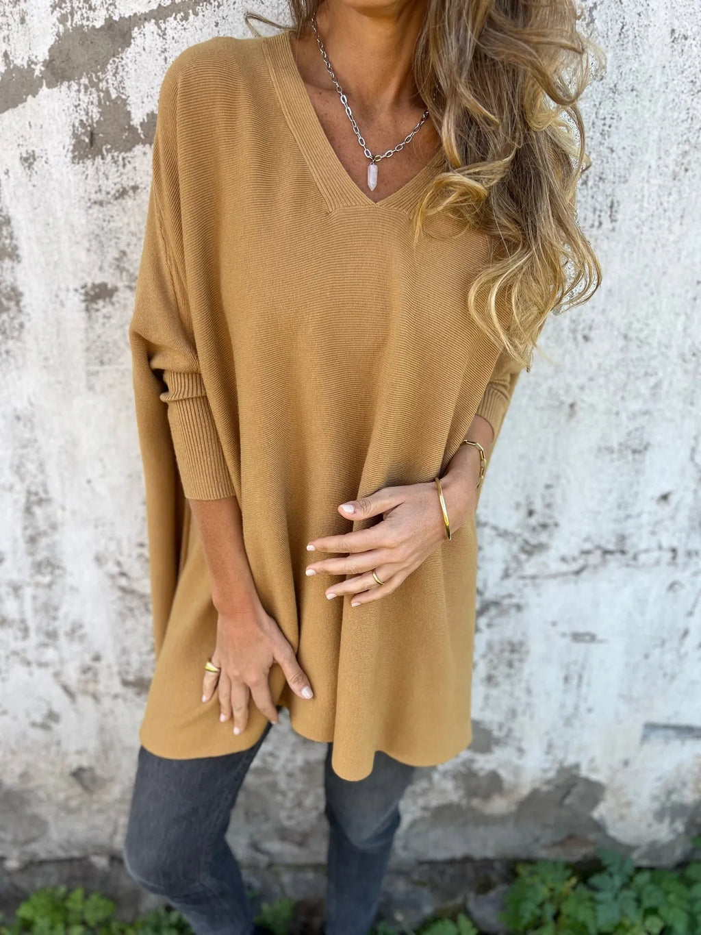 Knitted Loose Bat Top